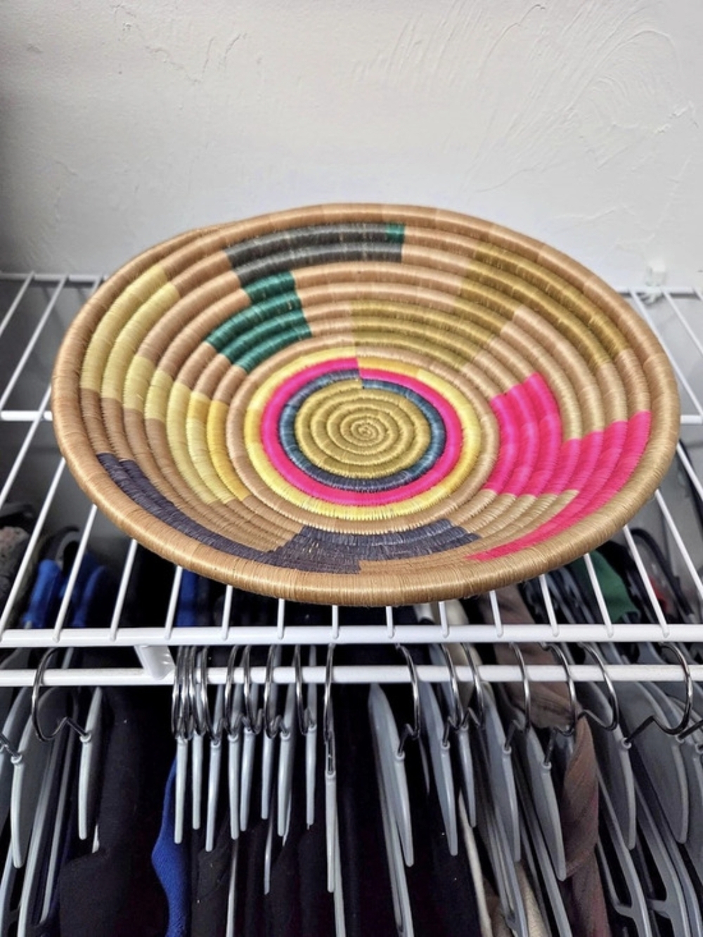 Rafiki Foundation Rwandan Basket Woven Fiber Art in Pink & Brown